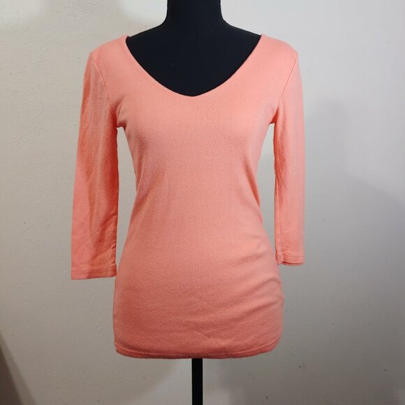 Michael Stars V Neck Shimmer 3/4 Sleeve Blouse - Picture 1 of 6